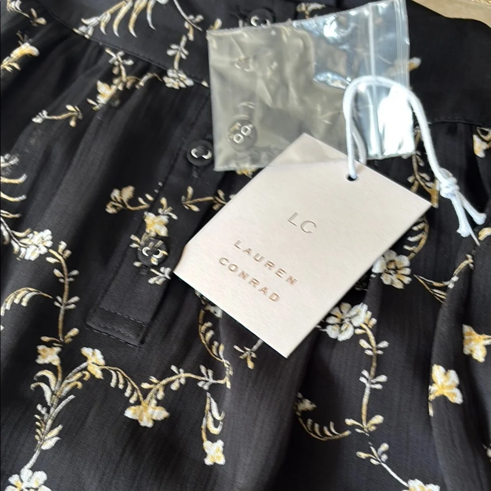 LC Lauren Conrad Black and White Relaxed Long Sleeve Blouse - Picture 9 of 10
